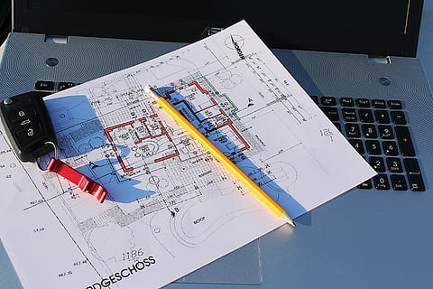 floor plan on laptop computer, building plan, visit, site, technology HD wallpaper