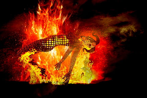 firepit illustration, burn, hell, burnout fire, fire devil HD wallpaper