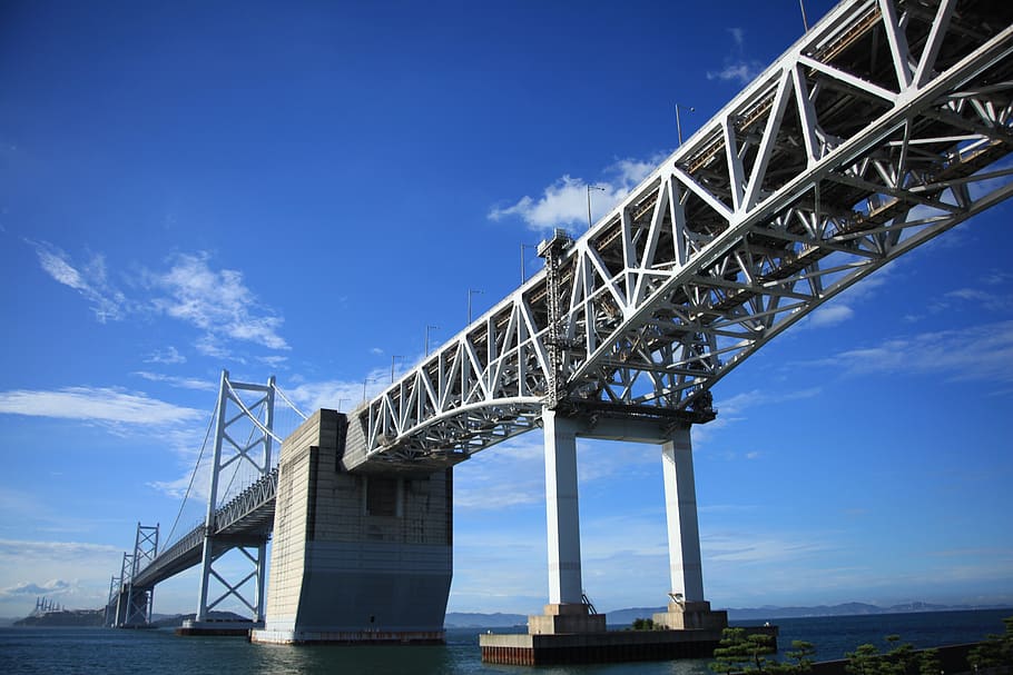 blue sky, seto ohashi bridge, sea, architecture, built structure HD wallpaper