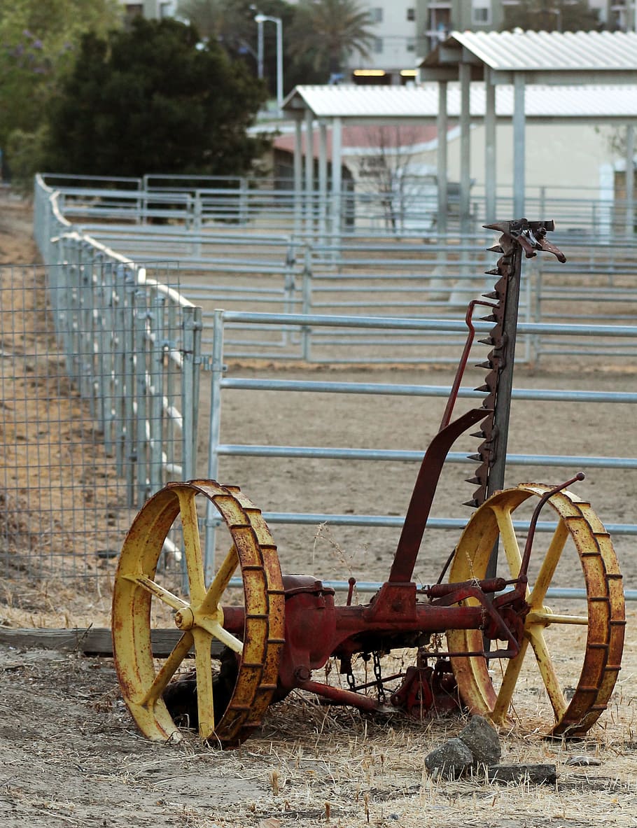 farm, tools, corral, farming, plow, transportation, no people HD wallpaper