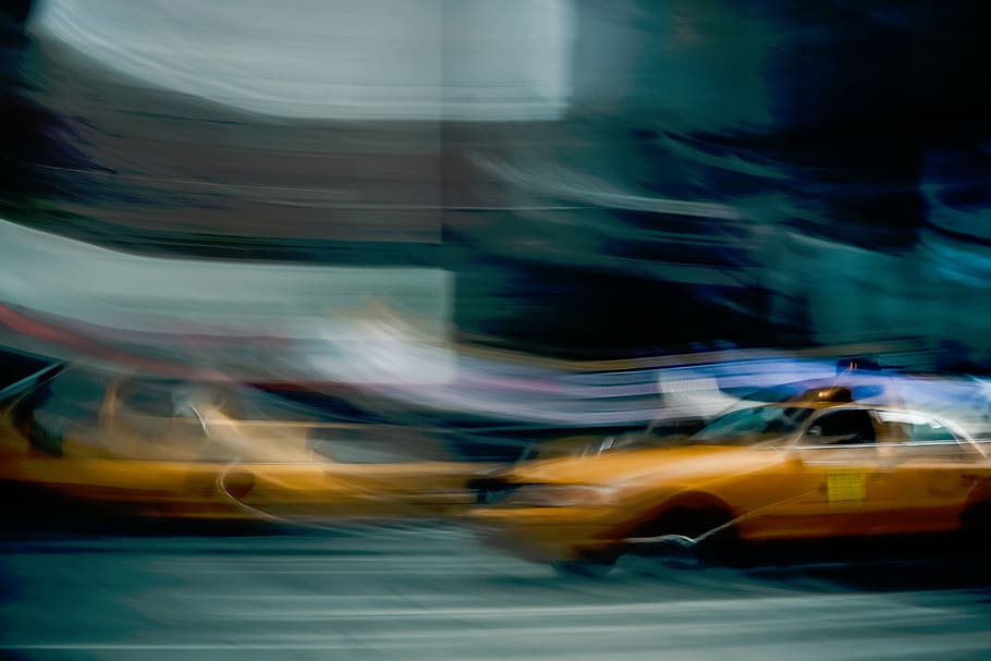 timelapse photo of cars passing by, taxi, cabs, motion, blur HD wallpaper