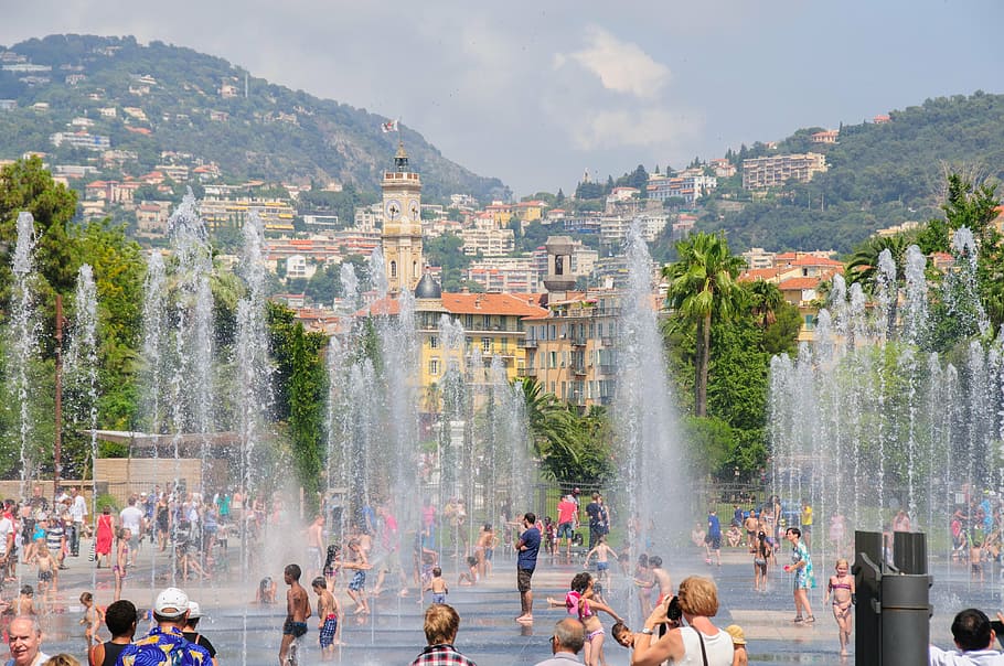 nice, summer, water feature, côte d ' azur, france, south of france HD wallpaper