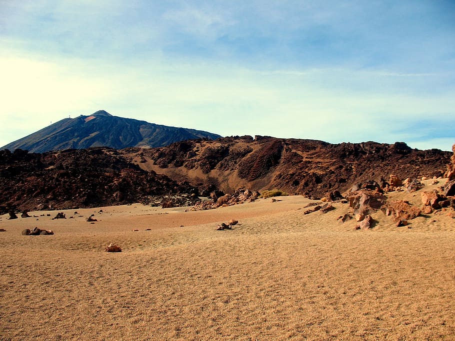 Desert, View, Landscape, Sand, summer, rocks, volcano, nature HD wallpaper