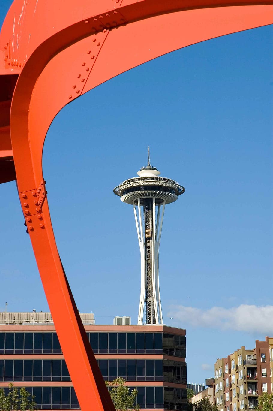 Eagle, Red, Sculpture, red frame, red sculpture, space needle HD wallpaper