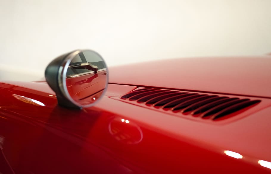Black Car Side Mirror, automobile, red, vehicle, retro styled HD wallpaper