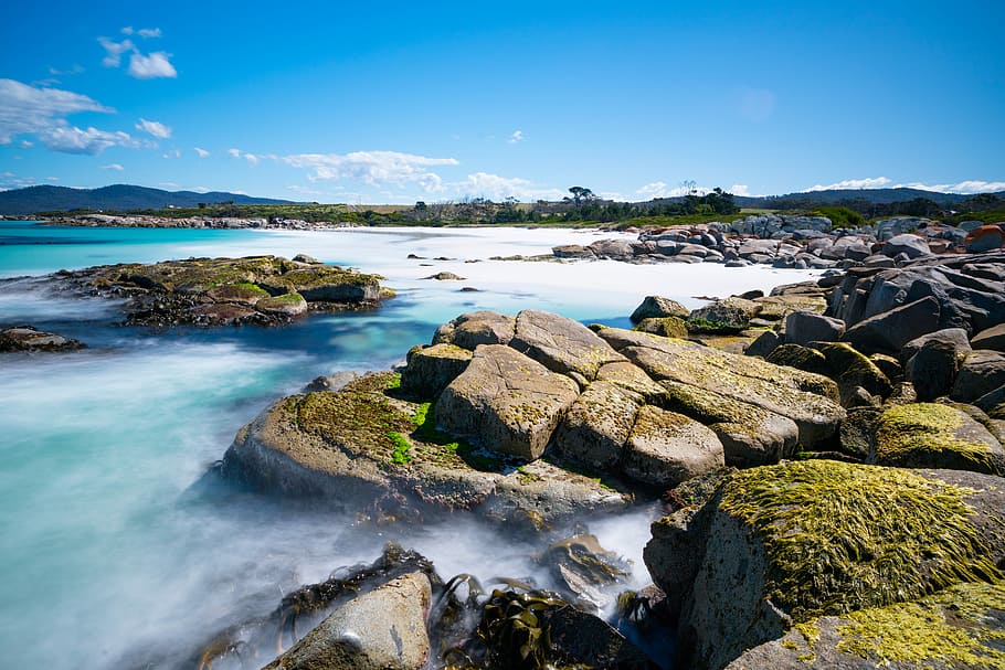 The Gardens in Tasmania, stones and body of water at daytime HD wallpaper