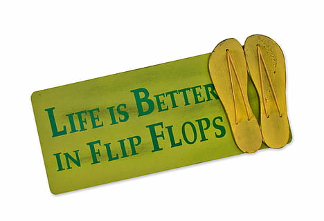 shield, postcard, live, better, flip flops, shoes, funny, greeting card HD wallpaper