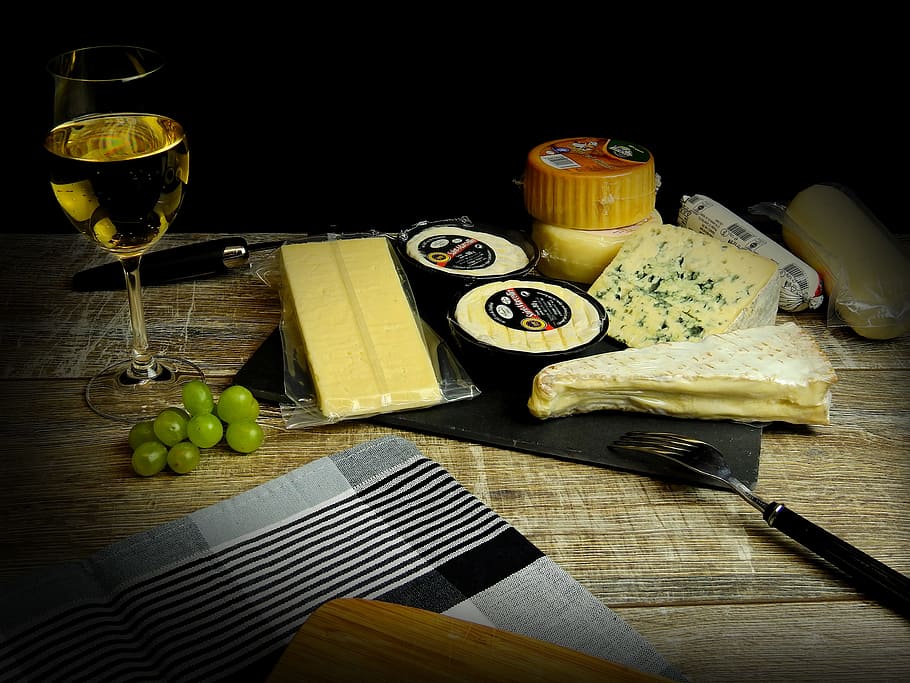 cheese on table near wine glass and fork, Drink, Alcohol, white wine HD wallpaper
