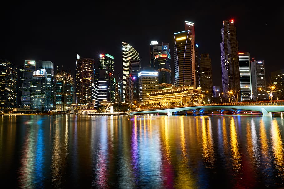 nighttime cityscapes, singapore, asian, travel, urban, architecture, HD wallpaper
