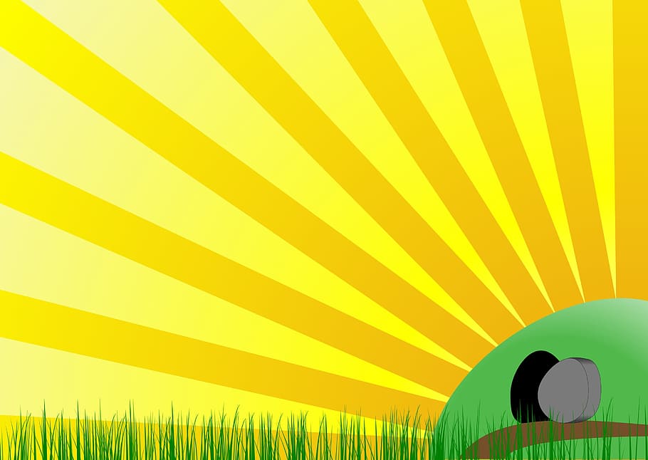 sunset and green grass wallpaper, Easter, Tomb, Stone, Sunburst HD wallpaper