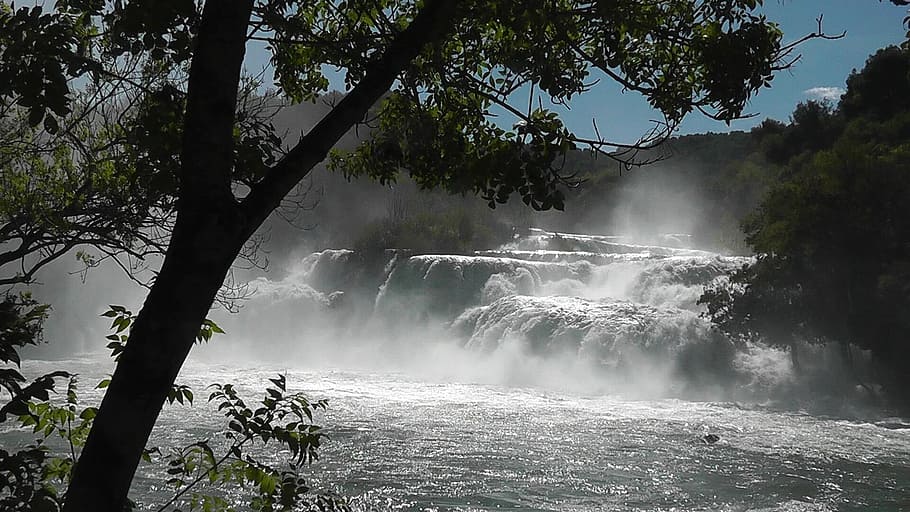 waterfall, cascade, nature, tree, plant, beauty in nature, scenics - nature HD wallpaper