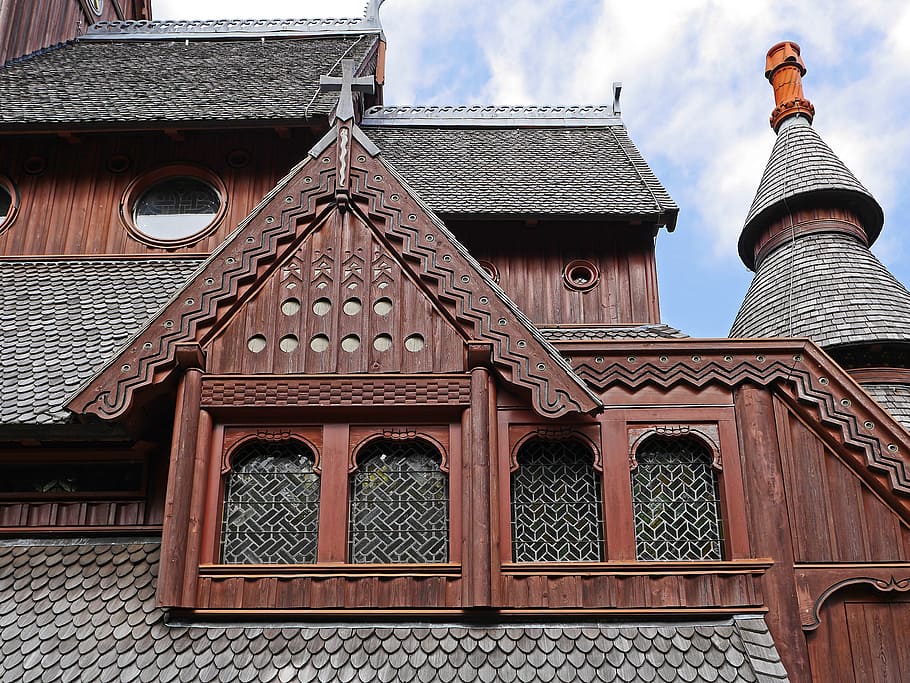 stave church, roof landscape, close up, dormer, window, leaded glass