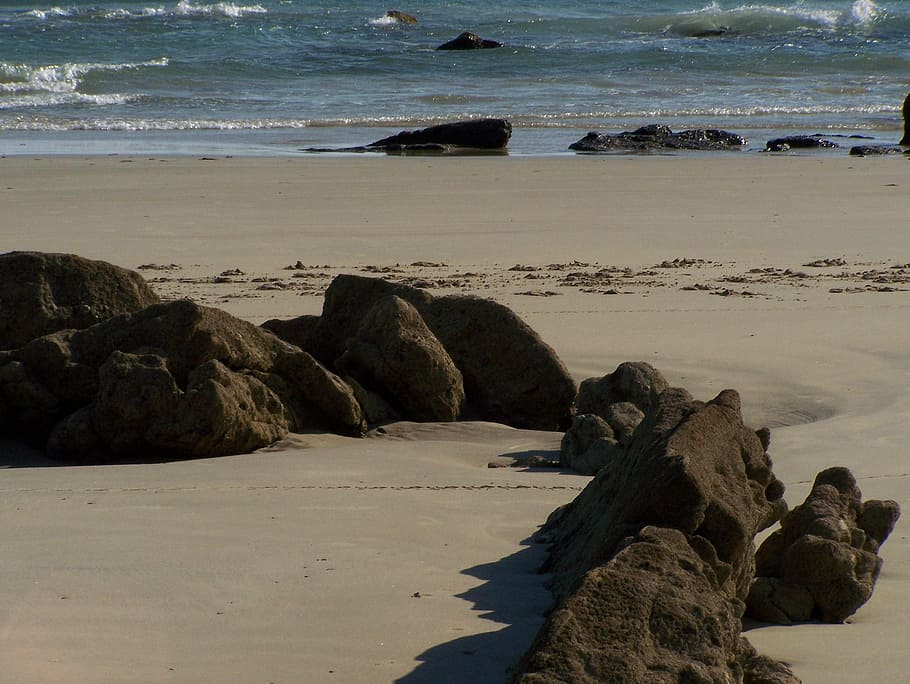 Beach, Rocks, Sea, Nature, Sand, costa, banks, waves, water HD wallpaper