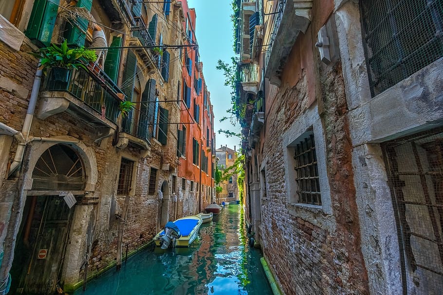 architecture, building, structure, blue, sky, canal, water HD wallpaper