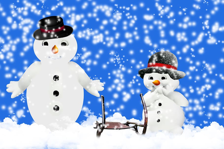 winter, snow, wintry, snow man, slide, snowfall, hat, buttons HD wallpaper
