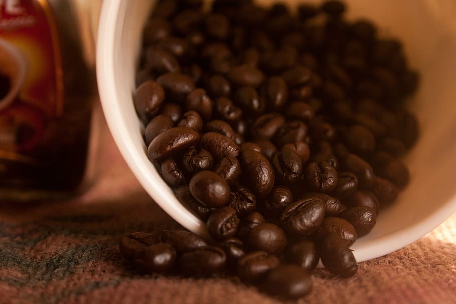coffee, beans, bowl, caffeine, roasted, seed, brown, drink HD wallpaper