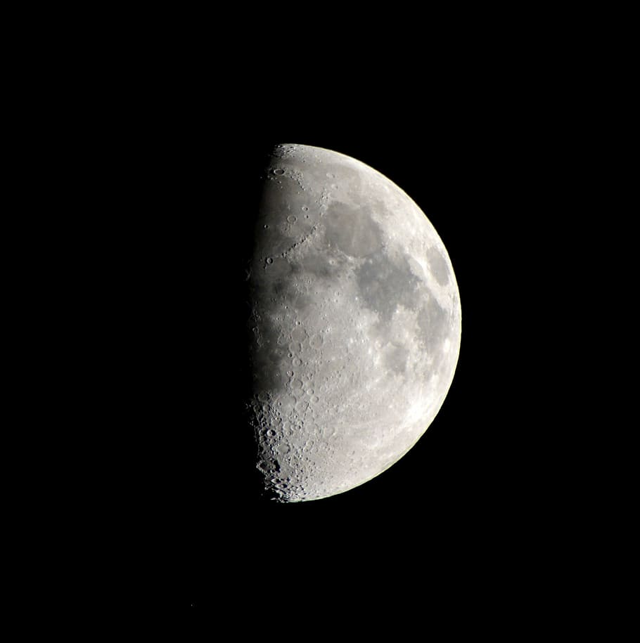 half moon, celestial body, lunar surface, space, astronomy HD wallpaper