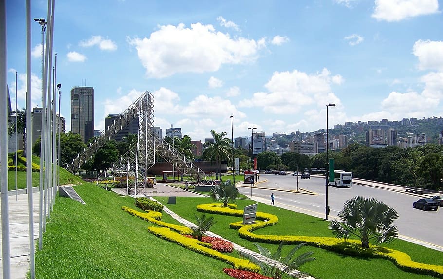 grass field near street, Cities, Caracas, Venezuela, outdoors, HD wallpaper