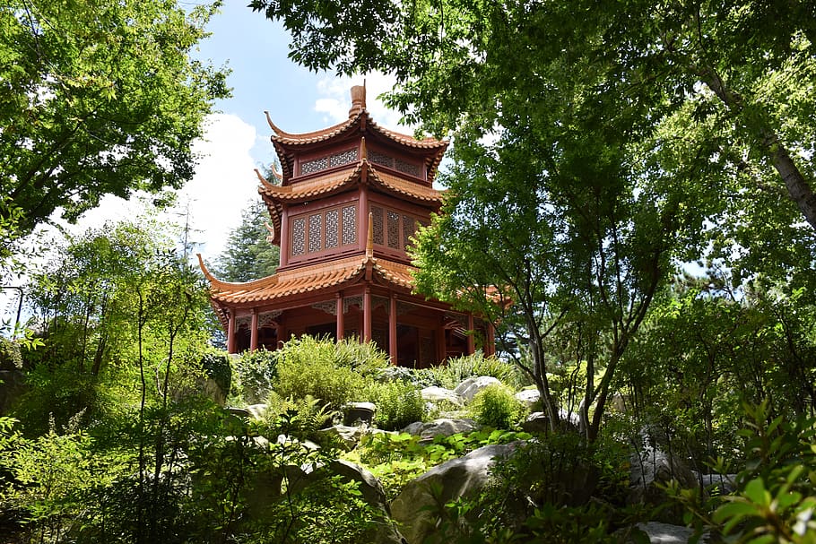 garden, china, orient, plant, built structure, tree, architecture HD wallpaper