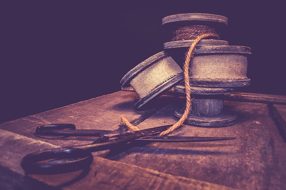 still life, rope, scissors, old, vintage, retro, indoors, no people HD wallpaper
