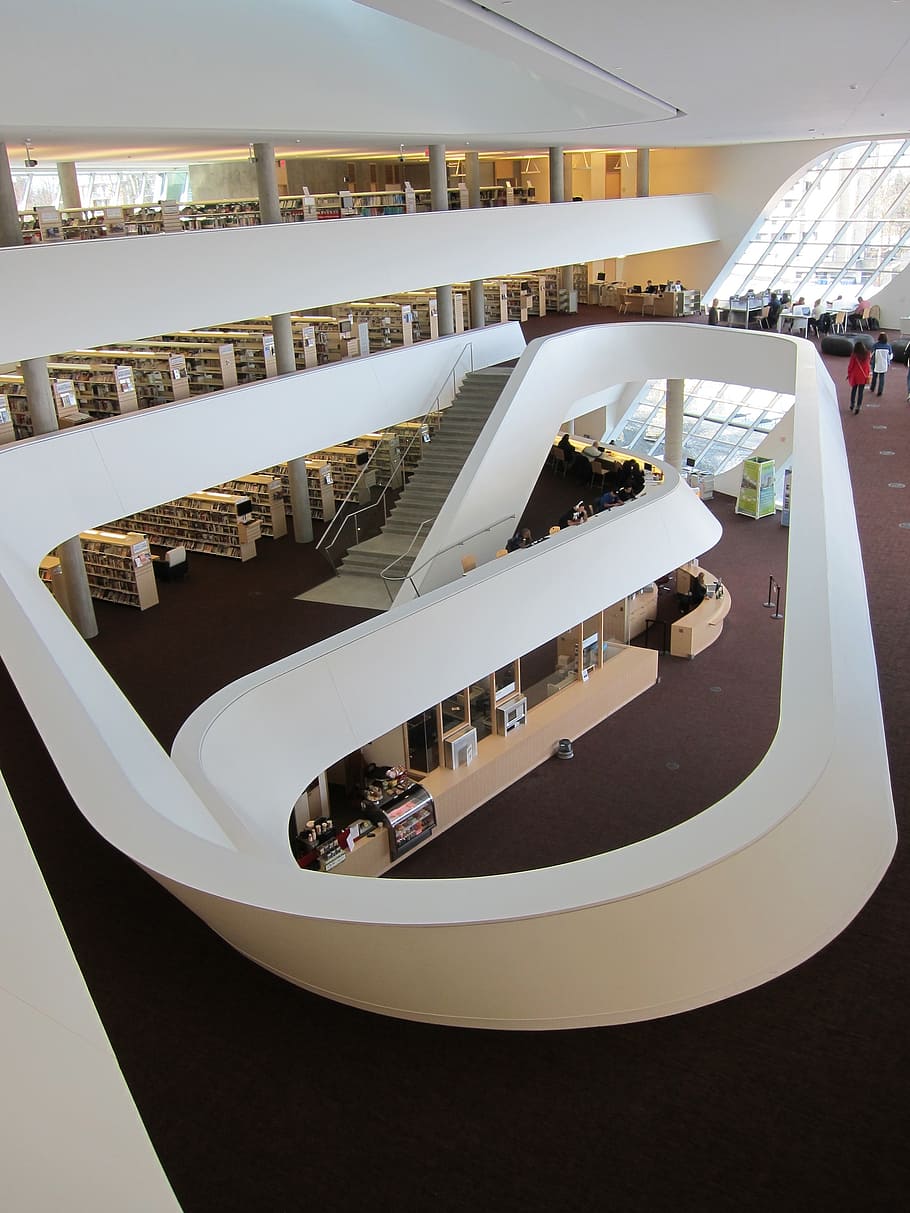 white concrete building, surrey, canada, british columbia, library, HD wallpaper