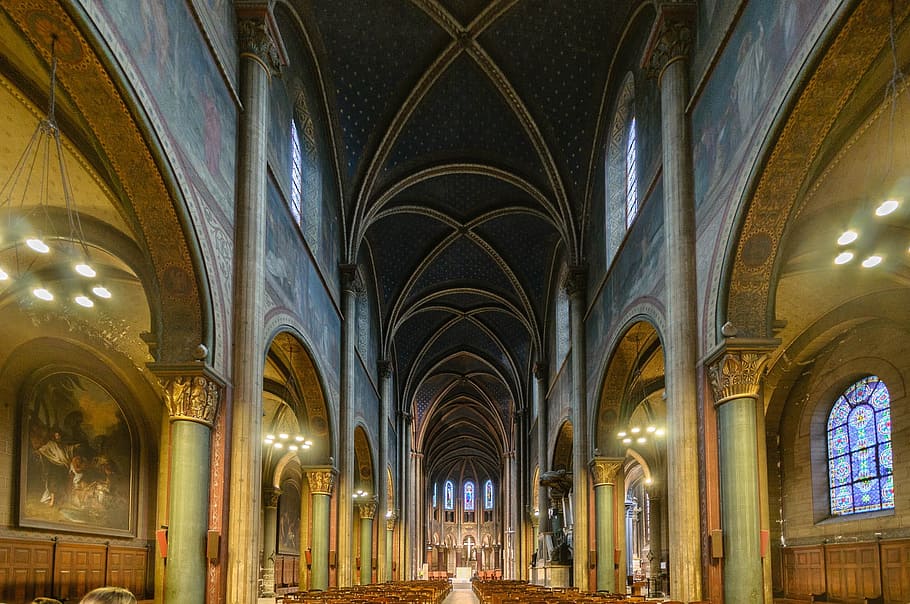 Church, Interior, Architecture, Vault, indoors, history, architectural column HD wallpaper