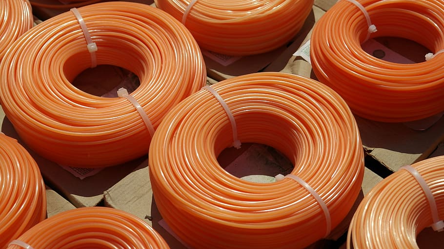 cable, orange, work, grasstrimmers, garden, neon colors, role HD wallpaper