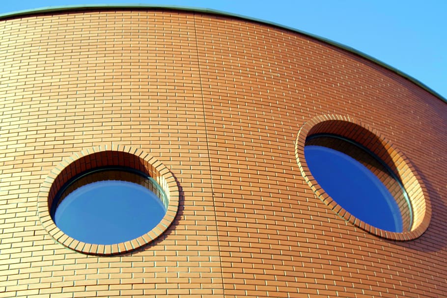 architecture, the window, round, brick, glass, the simplicity of the HD wallpaper