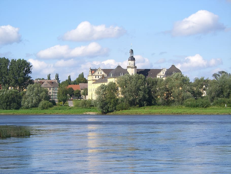 coswig, elbe, ferry, castle, river, architecture, built structure HD wallpaper