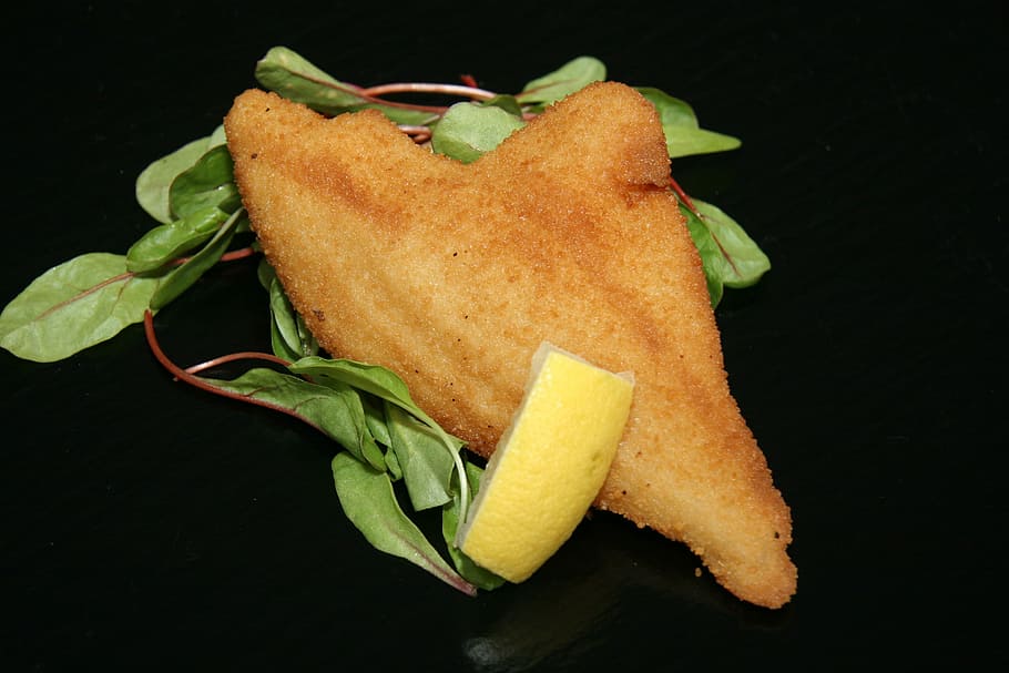 Fish Fillet, Breaded, Lemon, Salad, refreshments, food, friture HD wallpaper