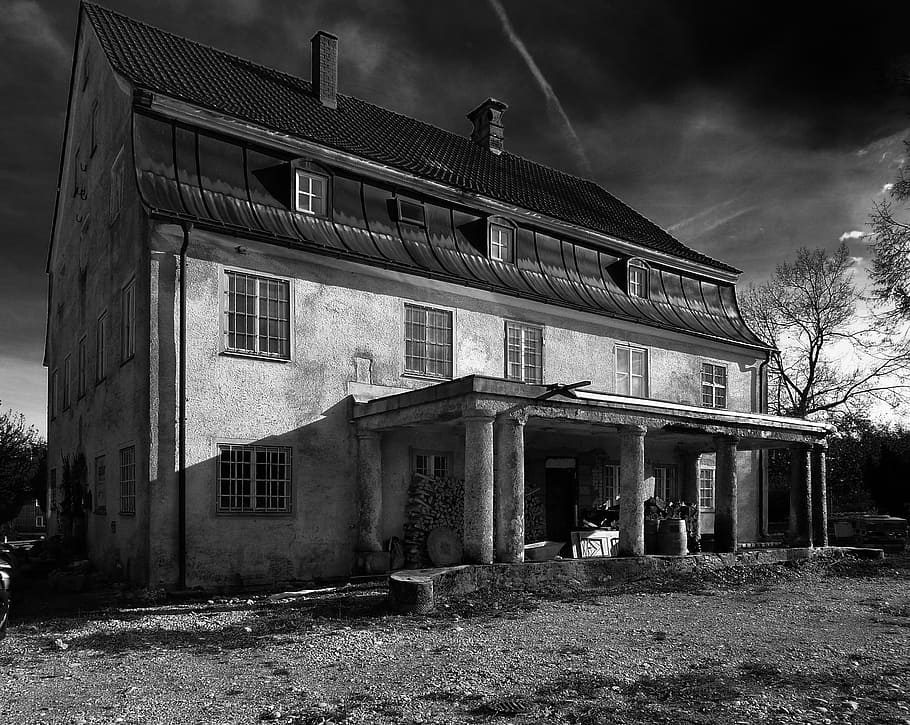 germany, house, home, sky, clouds, black and white, architecture HD wallpaper