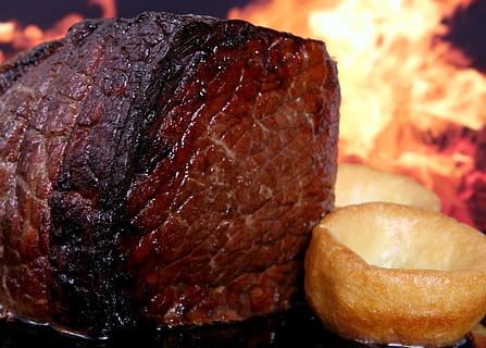 roasted steak near bread, abstract, barbecue, barbeque, bbq HD wallpaper
