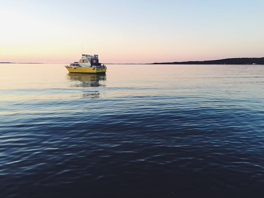 sea, boat, water, sky, nautical vessel, transportation, sunset HD wallpaper