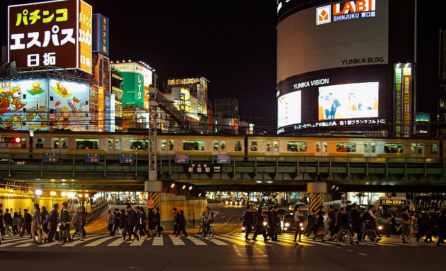 people on pedestrian lane, photo of gray, group of people, walking on HD wallpaper