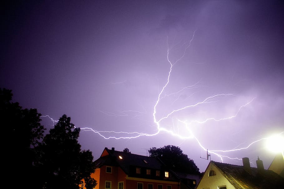 Thunderstorm, Night, Erding, Sky, Flash, weather, flash of lightning HD wallpaper