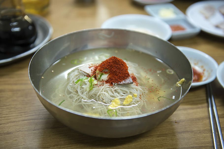 Korean Food, Pyongyang Cold Noodles, buckwheat, if, soup, asia, HD wallpaper