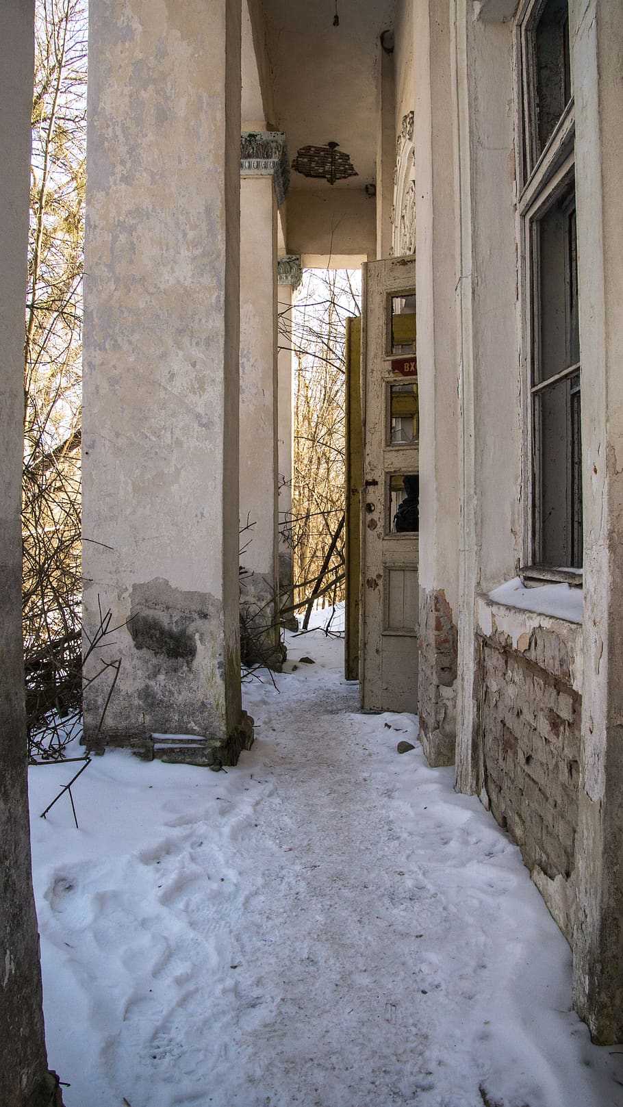 village, snow, culture palace, exclusion zone, winter, white