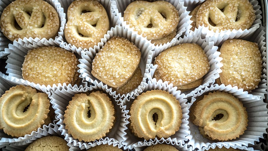 aerial photography of pastries, danish butter cookies, christmas