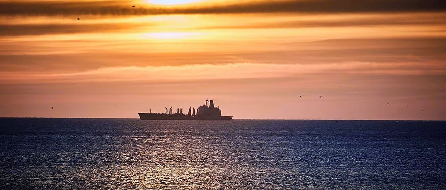 sunset, sea, nature, water, nautical vessel, sky, travel destinations HD wallpaper