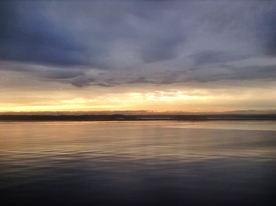 calm body of water under golden hour, white, sky, sunset, ocean HD wallpaper