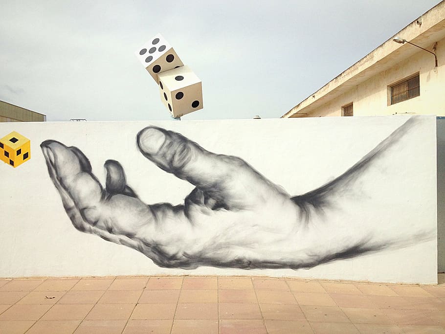 left human hand sketch on wall, street art, graffiti, urban, paint