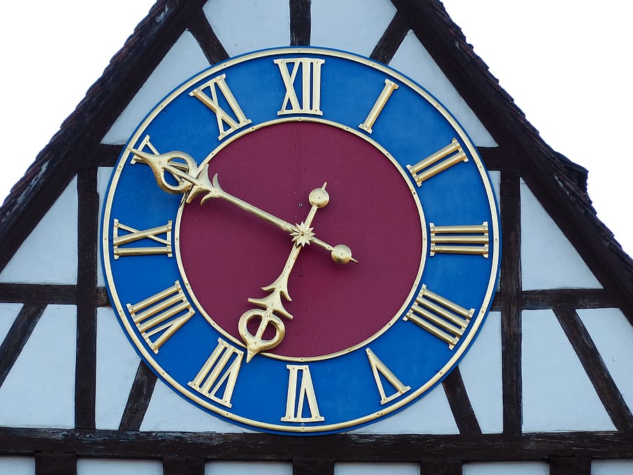 clock, time of, clock face, time indicating, blue, indigo, colorful HD wallpaper