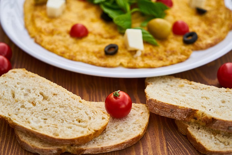 tea, omelet, breakfast, yellow, egg, fresh, health, food photo HD wallpaper