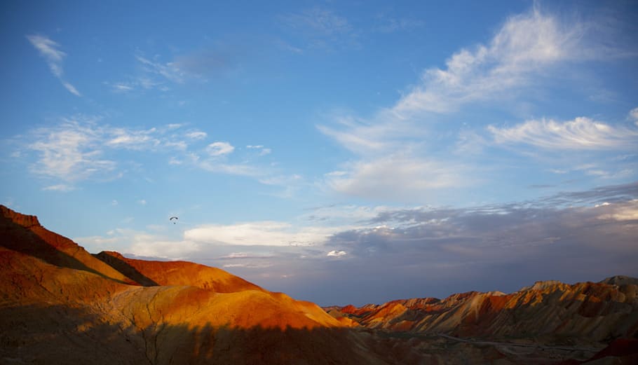 danxia, blue sky, white cloud, cloud - sky, scenics - nature HD wallpaper
