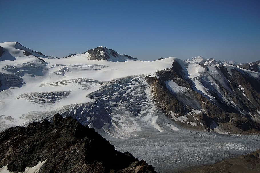 mountain, snow, panorama, mountain summit, landscape, glacier HD wallpaper