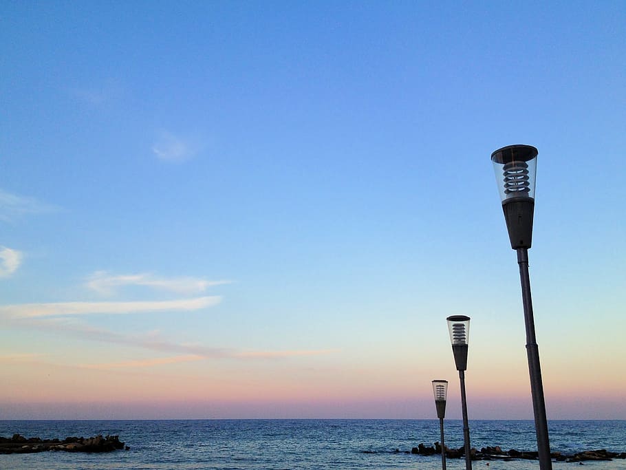 sky, beach, great, sunset, lanterns, sea, water, nature, horizon HD wallpaper