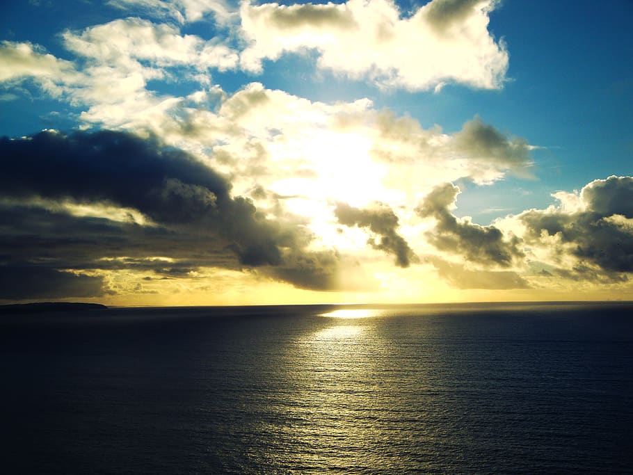 mar, clouds, sky, sol, ocean, ocean sky, light, sunset, eventide HD wallpaper