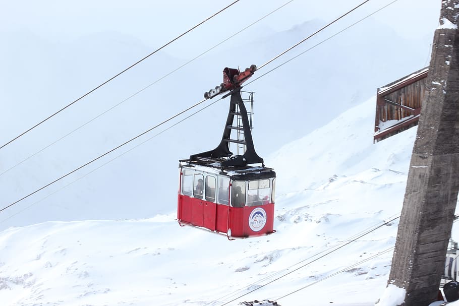 lift, elbrus, winter, the pendulum, mountains, height, blue sky HD wallpaper