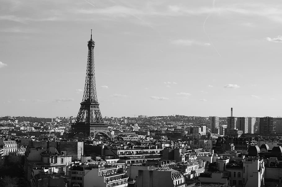 Black White Eiffel Tower Paris, travel, paris - France, famous Place