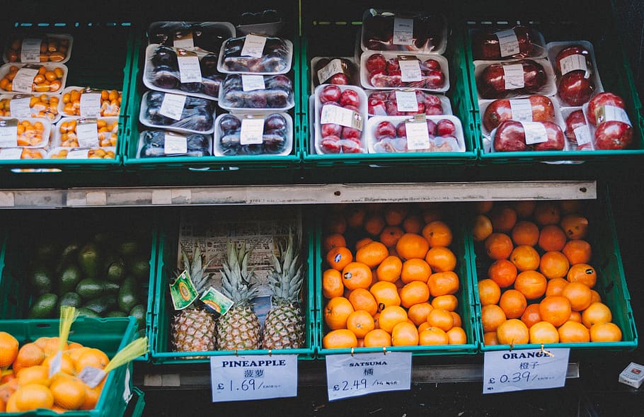 food, fruits, display, shopping, assorted, assortment, Booth HD wallpaper